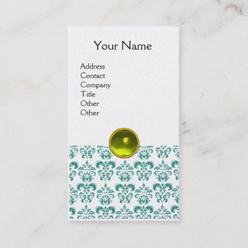 DAMASK BLUE MONOGRAM gem yellow pearl Business Card