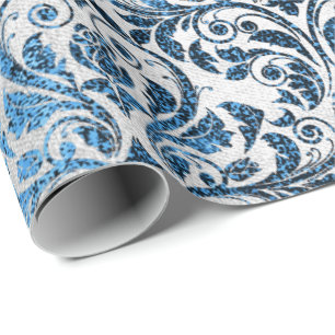Damask Blue Navy Black Royal Gray Cottage Wrapping Paper
