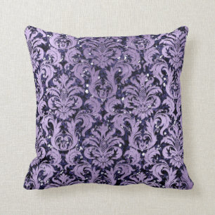 Damask Blue Navy Violet Cottage Purple Glitter Throw Pillow