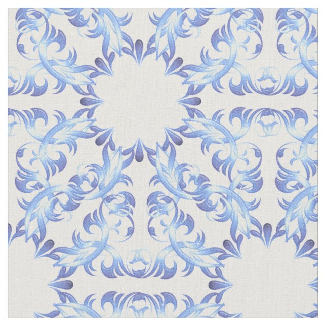damask blue pattern fabric (Close Up)