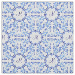 damask blue pattern. monogram. fabric