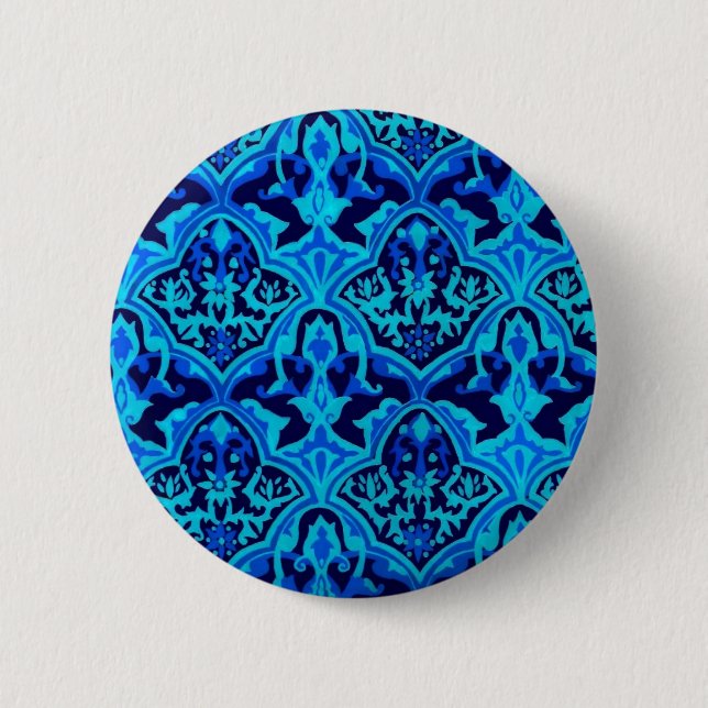 Damask blue pinback button (Front)