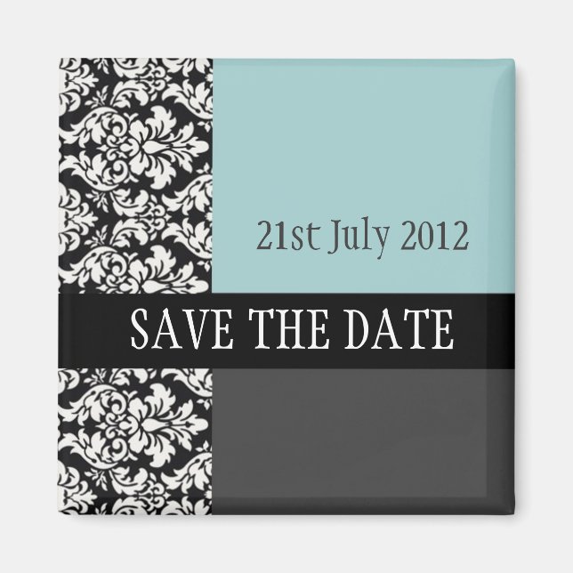 Damask Blue Save The Date Magnet (Front)