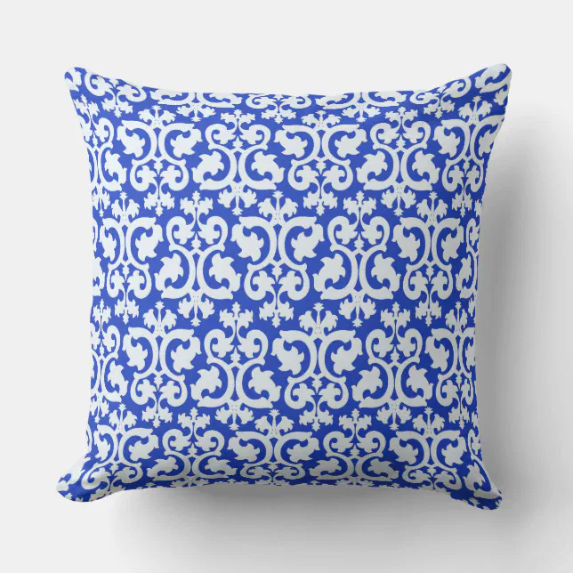 Damask Blue Throw Pillow Zazzle