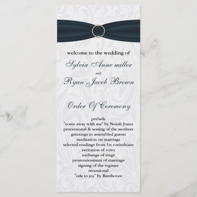 damask Blue Wedding program (Front)