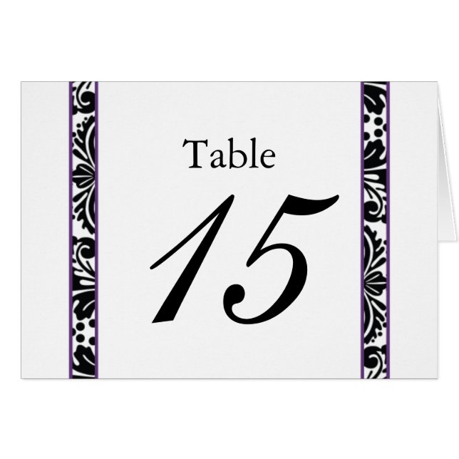 damask border elegant purple table seating card (Front Horizontal)