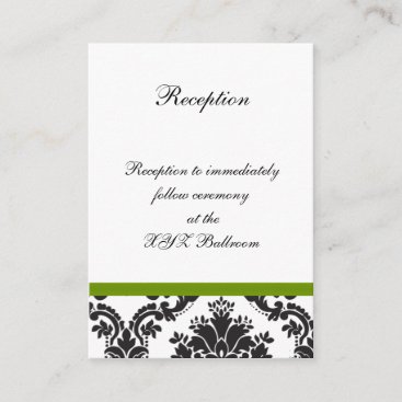 damask border green wedding Reception Cards