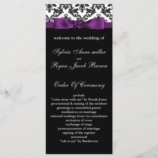 damask border purple Wedding program (Front)