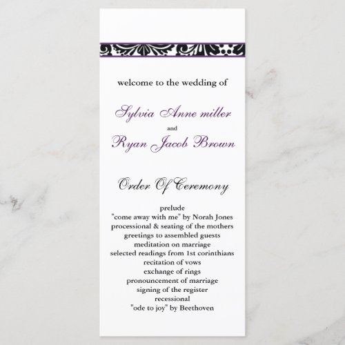 damask border purple Wedding program