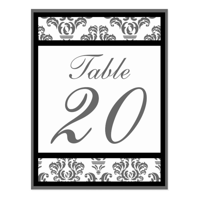Damask Border Table Numbers (Black / Gray / White) Post Cards