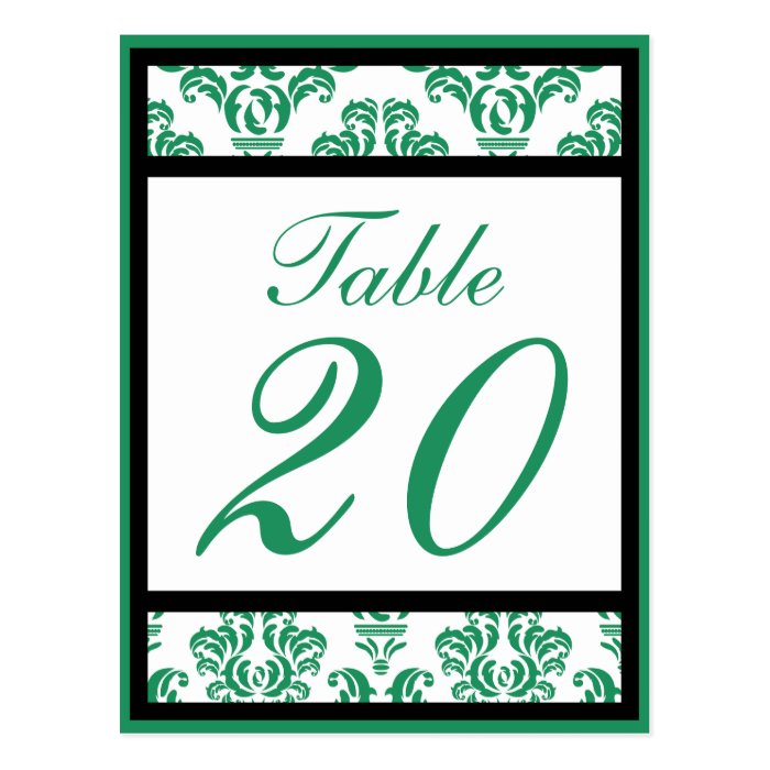 Damask Border Table Numbers (Black/Green/White) Post Card