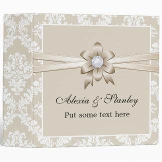 Damask border with beige ribbon wedding planner binder