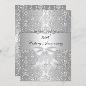 Damask Bow 25th Wedding Anniversary Invite by ExclusiveZazzle at Zazzle