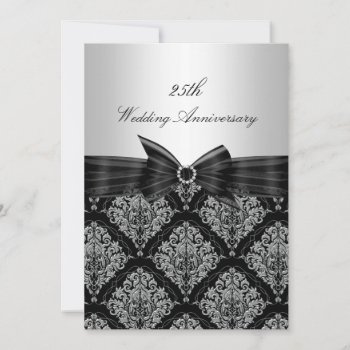 Damask & Bow 25th Wedding Anniversary Invite by ExclusiveZazzle at Zazzle
