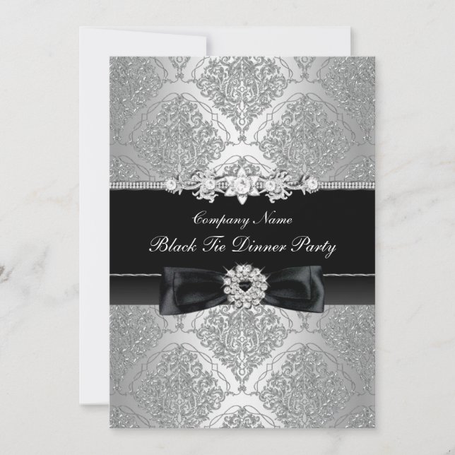 Damask & Bow Corporate Black Tie Dinner Party Invitation (Front)