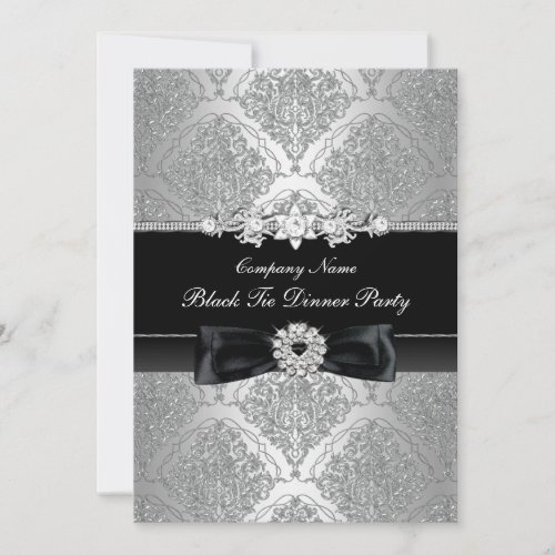 Damask  Bow Corporate Black Tie Dinner Party Invitation