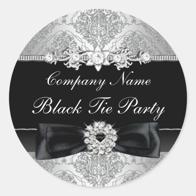 Damask & Bow Corporate Black Tie Party Sticker (Front)