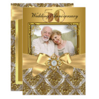 Damask & Bow Photo Gold 50th Anniversary Invite