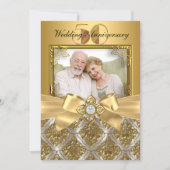 Damask & Bow Photo Gold 50th Anniversary Invite (Front)
