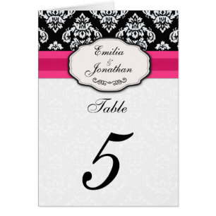 Damask Bow Table Seating Number With Pink Cards