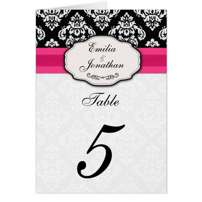 Damask Bow Table Seating Number With Pink Cards (Front)