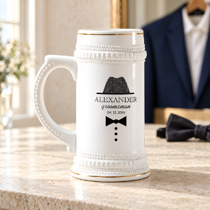 Damask Bow Tie Personalized Groomsman Gift Beer Stein