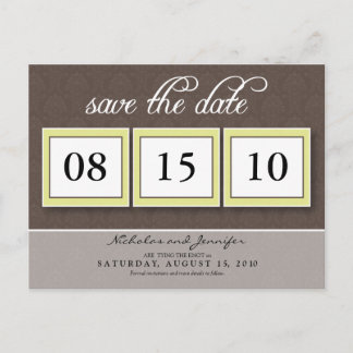 Damask Box Trio Save the Date Postcard (chocolate)