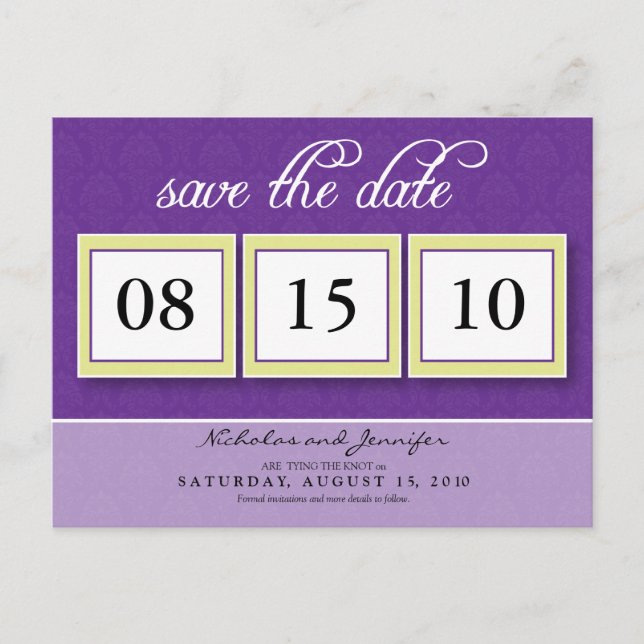 Damask Box Trio Save the Date Postcard (lilac) (Front)