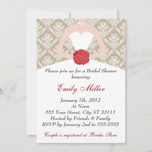 Damask Monogram Bridal Shower Invitation Bouquet