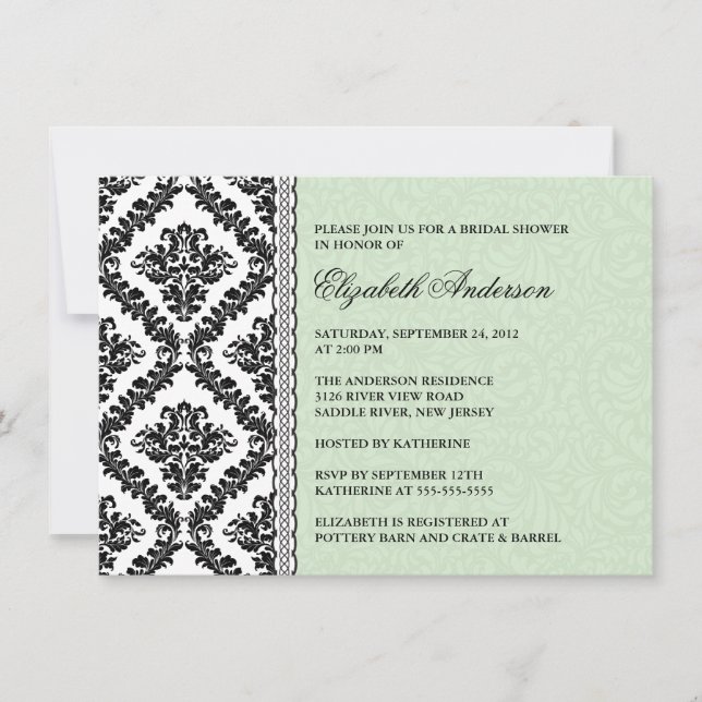 Damask Bridal Shower Invitation Black & Green (Front)