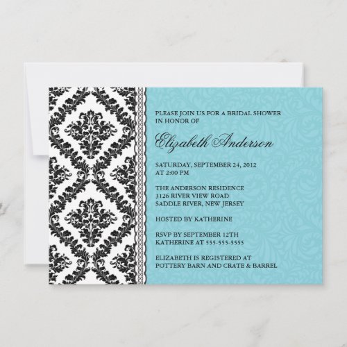 Damask Bridal Shower Invitation Black &amp; Turquoise