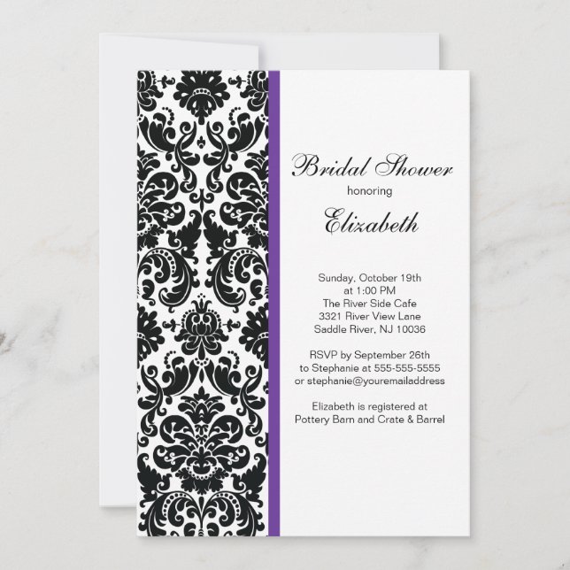 Damask Bridal Shower Invitation Eggplant Purple (Front)