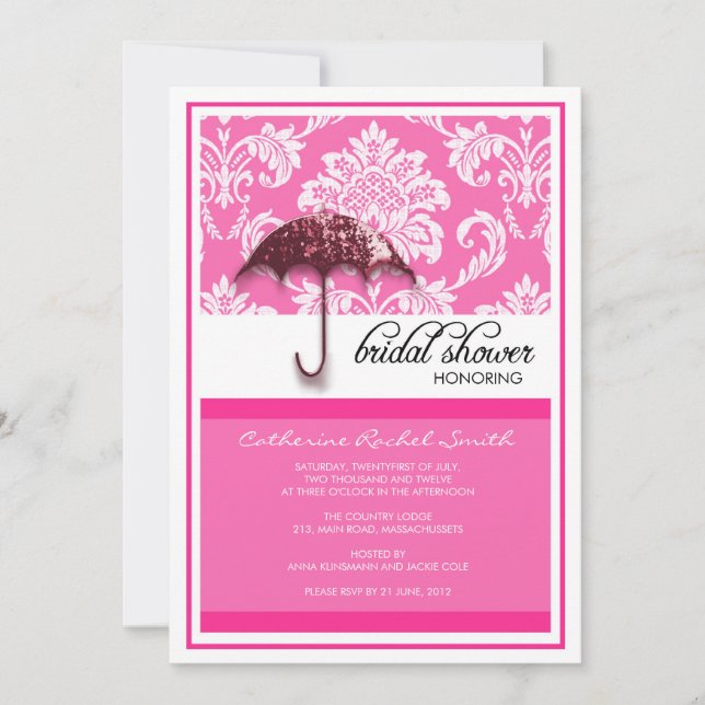 Damask Bridal Shower Invitation in Fuchsia (Front)