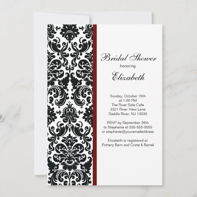 Damask Bridal Shower Invitation Merlot Red (Front)