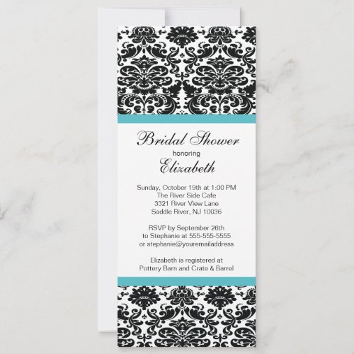 Damask Bridal Shower Invitation Turquoise Blue