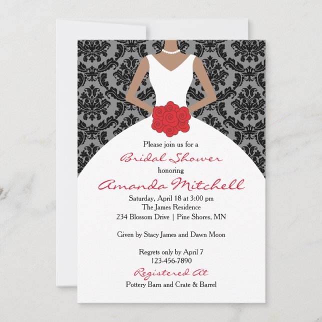 Damask Bride Bridal Shower Invitations │ Dark Skin (Front)