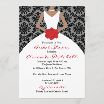 Damask Bride Bridal Shower Invitations │ Dark Skin by InvitingExpression at Zazzle