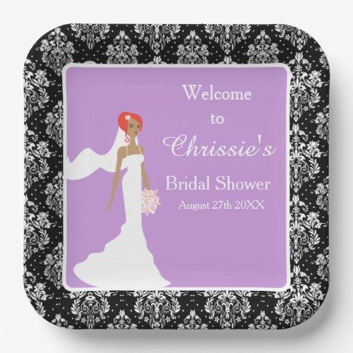 Damask Bride Bridal Shower Paper Plates