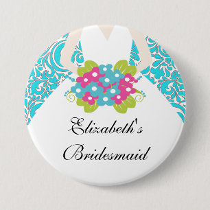 Damask Bride Bridesmaid Button / Pin Green