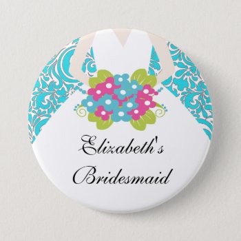 Damask Bride Bridesmaid  Button / Pin Green by celebrateitweddings at Zazzle