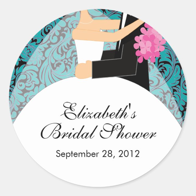 Damask Bride Groom Bridal Shower Sticker Turquoise (Front)