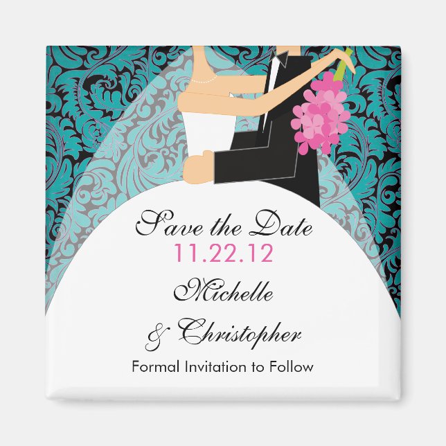 Damask Bride & Groom Save The Date Magnet (Front)