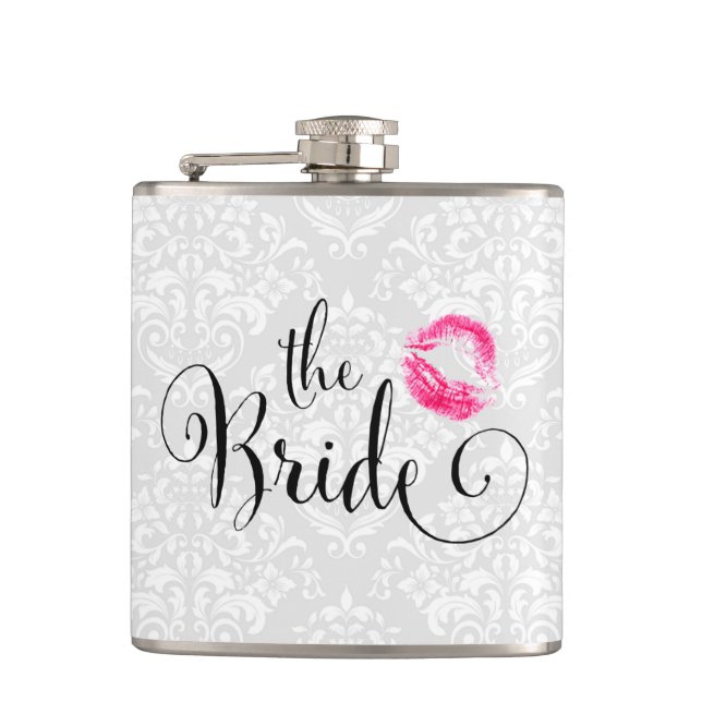 Damask Bride Kiss Flask (Front)