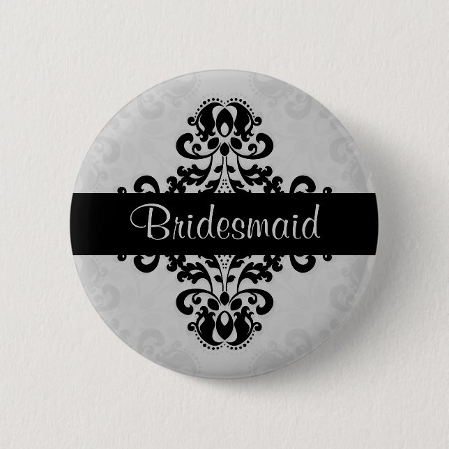 Damask bridesmaid wedding pinback button (Front)