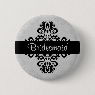 Damask bridesmaid wedding pinback button