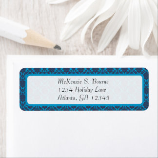 Damask Bright Aqua & Navy Return Address Label