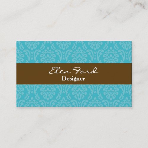 Damask Brown and Blue Elegant Business Cards