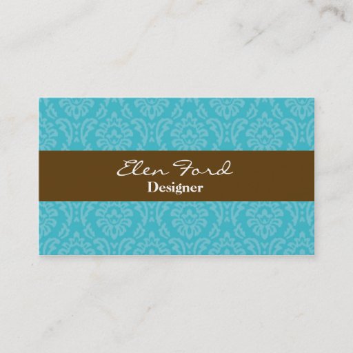Customizable Damask Brown and Blue Elegant Business Cards
