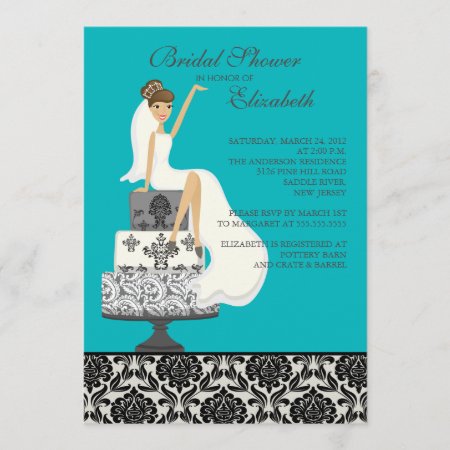 Damask Brunette Bride Bridal Shower Invitation