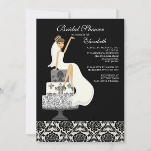 Damask Brunette Bride Bridal Shower Invitation